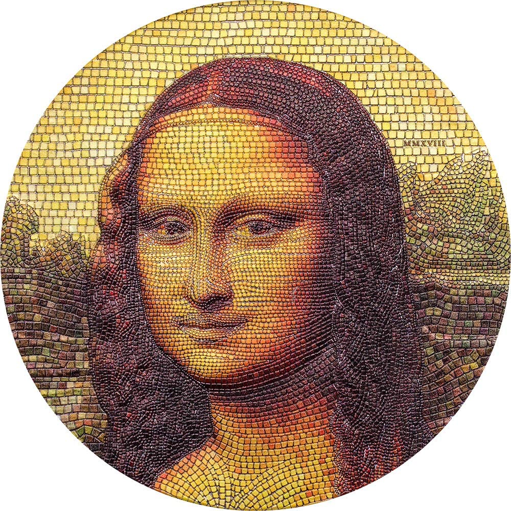 Mona Lisa Monna Leonardo Da Vinci Great Micromosaic Passion 3 Oz Silver Coin 20$ Palau 2018 Moneta